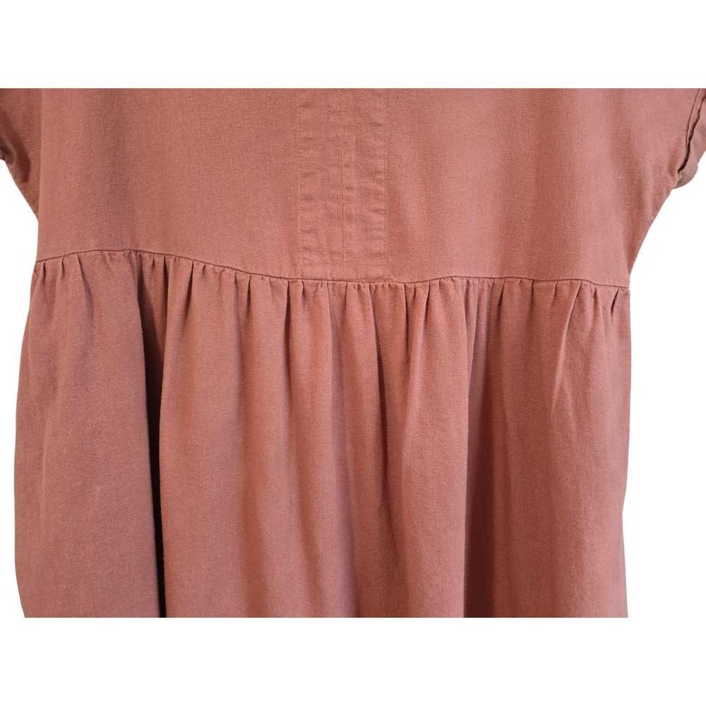 Universal Thread Women's L Linen Blend Babydoll Dress Light Rust V-Neck Pockets - Picture 3 of 9